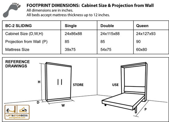 Cabinet Dimensions for Library Wall Bed Sliding Kit