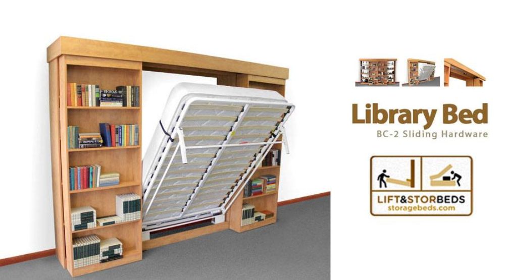 The sliding hardware for use in making your own fold up library bed hidden in a book shelf.