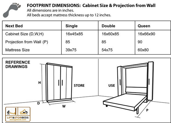 Dimensions for Next Bed Wallbed Kit